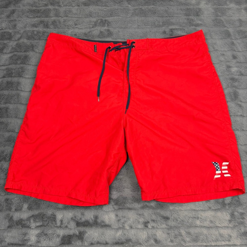 Hurley Mens Red American Flag Logo Board Shorts Swim Trunks Size 38